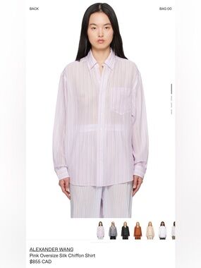 Alexander Wang Pink Striped Oversize Silk Chiffon Button‑Down Shirt